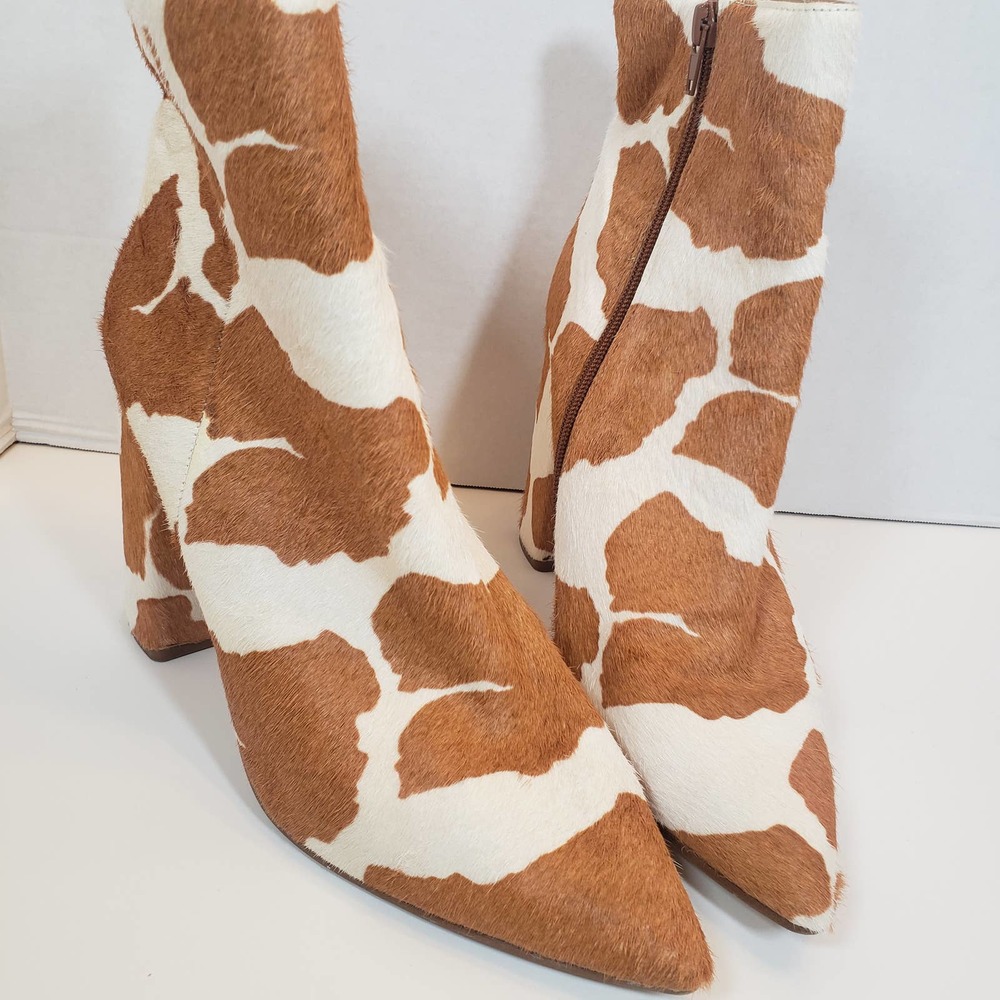 Steve Madden Fur Ankle Boots Sz 11 Point Toe Cow Calf Pony Print Noticed C - Picture 3 of 10